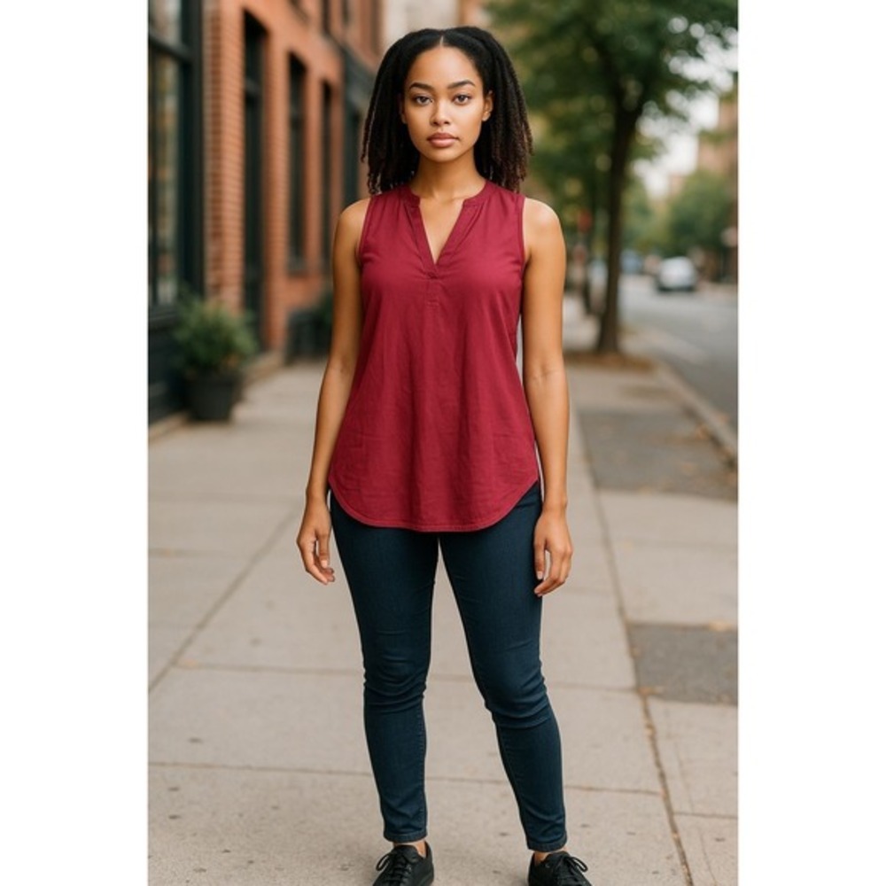 Charlotte Russe Womens Burgundy Sleeveless Split‎ Neck High Low Blouse Size M